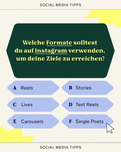 Welche Formate solltest du auf Instagram verwenden, um deine Ziele zu erreichen? 🤔Von Reels über Stories bis hin zu Carousel Posts, wie gehen alle Formate einmal step by step durch 🙌